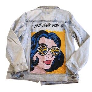 Boom Boom Jeans Stay Chic NOT YOUR GIRL Denim Jacket  Pop Art Light Wash Small